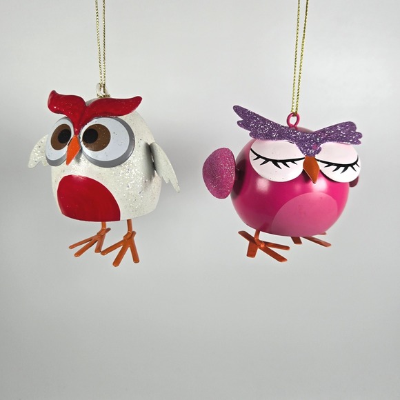 Other - 2 Metal Owl‎ Dangle Ornaments Christmas Holiday Glitter tree or shelf Sitter